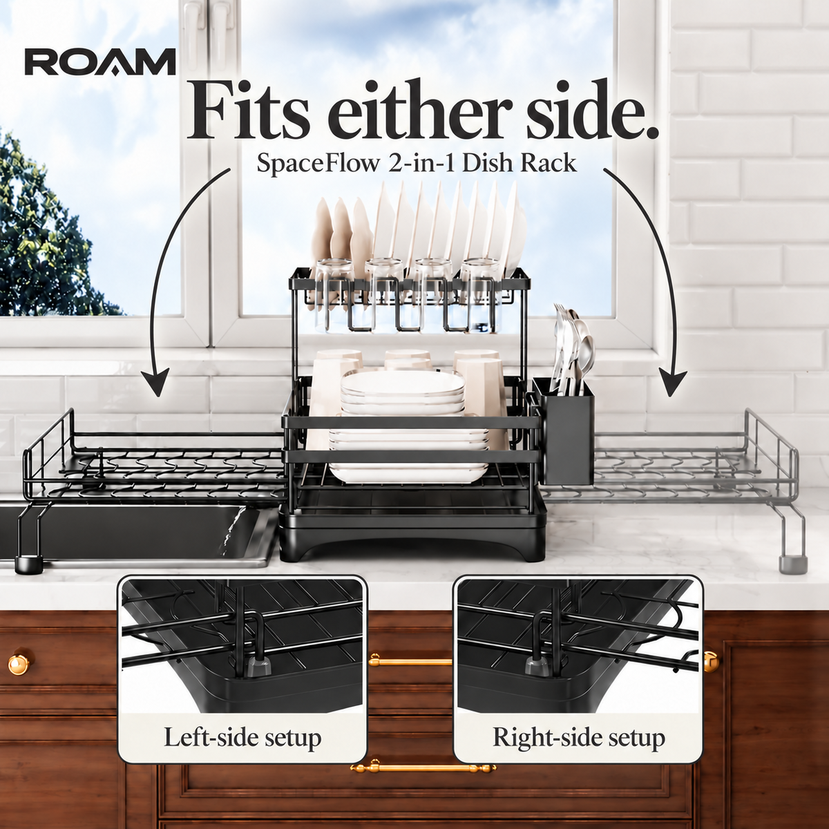 ROAM™ SpaceFlow — 2-in-1 Dish Drying Rack Active